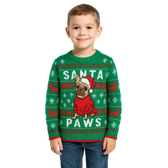 Holiday Time Kids Christmas Sweater – Santa Paws Dog Ugly Sweater – Size S (6–7) - Picture 1 of 8